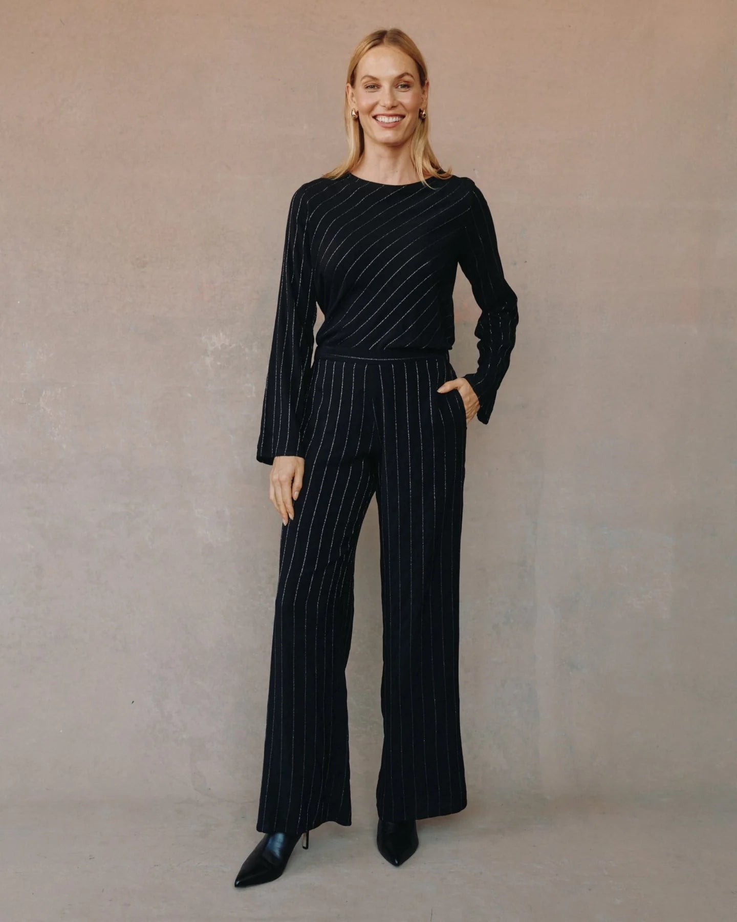 Bella Dahl | Lurex Stripe Wide Leg Pants | Black
