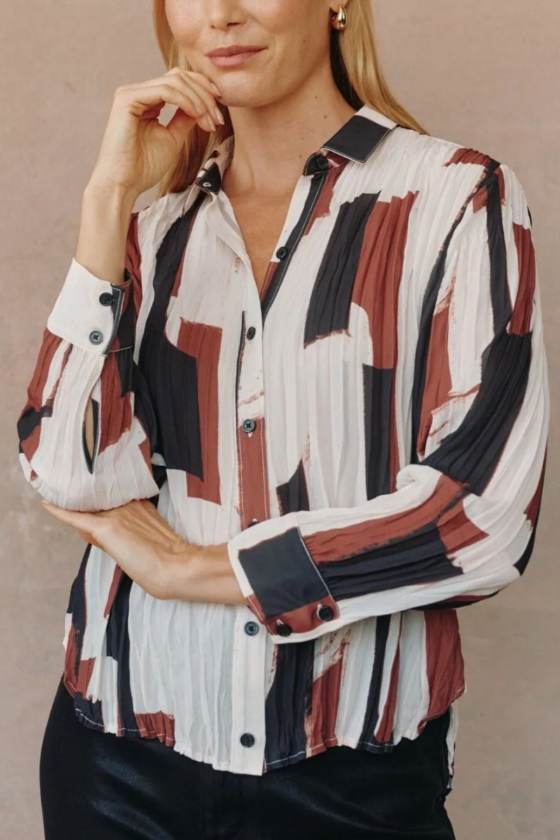Bella Dahl | Pleated Button Down Shirt | Modern Art Print