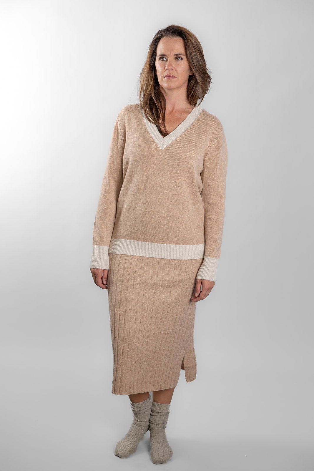 Bow & Arrow | Camel Ribbed Skirt