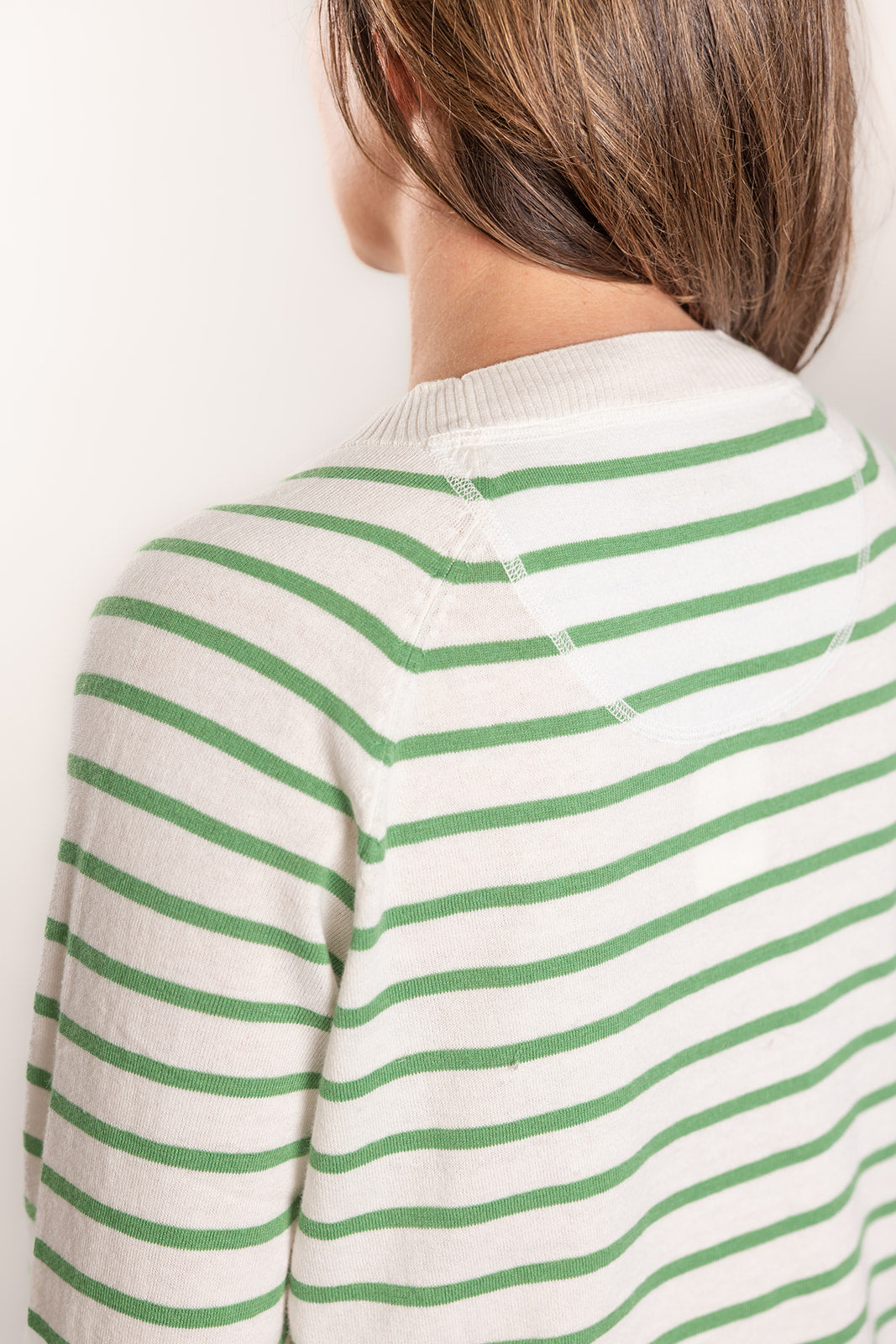 Bow & Arrow | Cotton Cashmere Stripe Crew Neck Sweater | White/Green