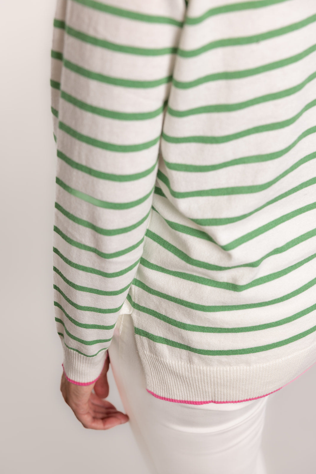 Bow & Arrow | Cotton Cashmere Stripe Crew Neck Sweater | White/Green