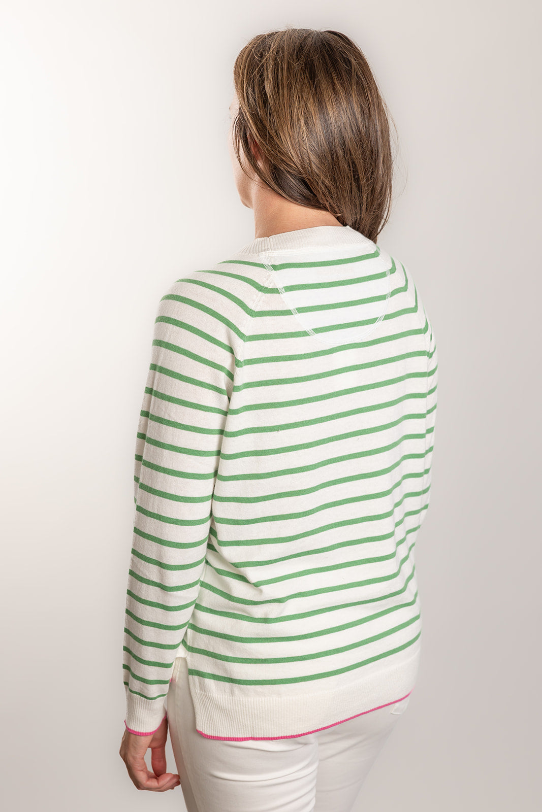 Bow & Arrow | Cotton Cashmere Stripe Crew Neck Sweater | White/Green