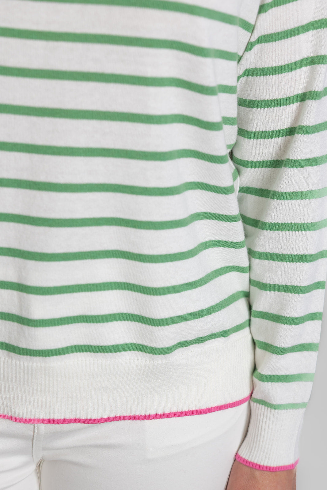 Bow & Arrow | Cotton Cashmere Stripe Crew Neck Sweater | White/Green
