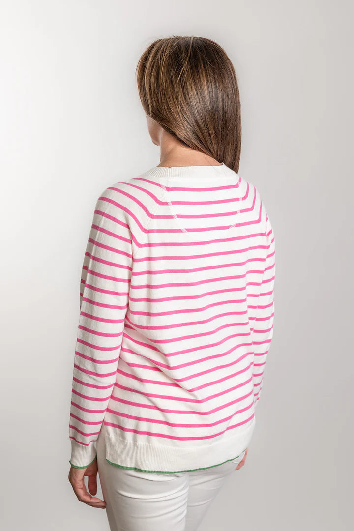 Bow & Arrow | Cotton Cashmere Stripe Crew Neck Sweater | White/Pink