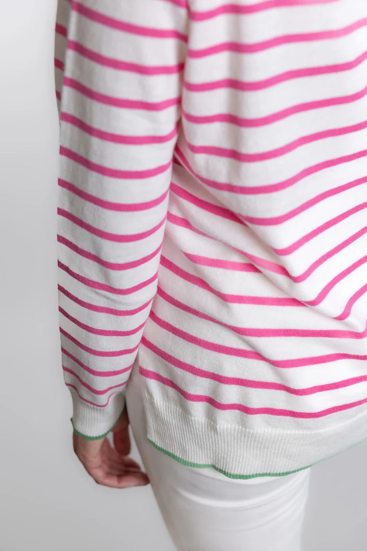 Bow & Arrow | Cotton Cashmere Stripe Crew Neck Sweater | White/Pink