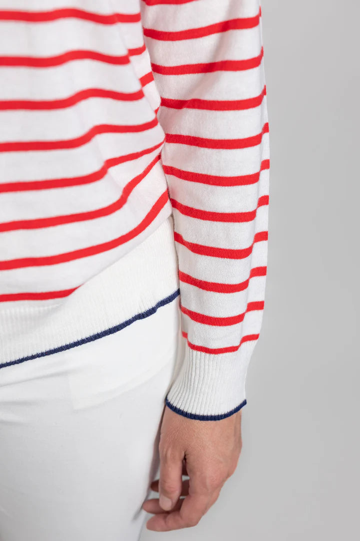 Bow & Arrow | Cotton Cashmere Stripe Crew Neck Sweater | White/Red
