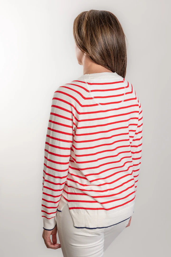 Bow & Arrow | Cotton Cashmere Stripe Crew Neck Sweater | White/Red