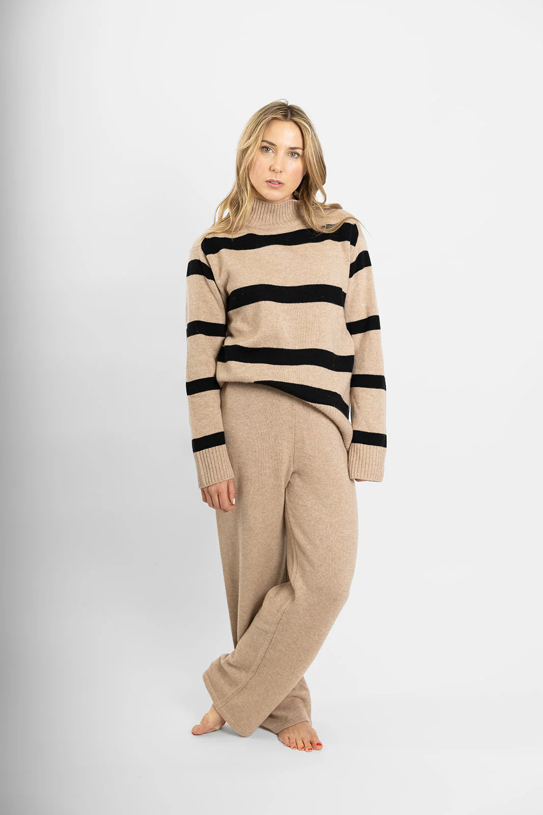 Bow & Arrow | Stripe Polo Knit | Camel/Black