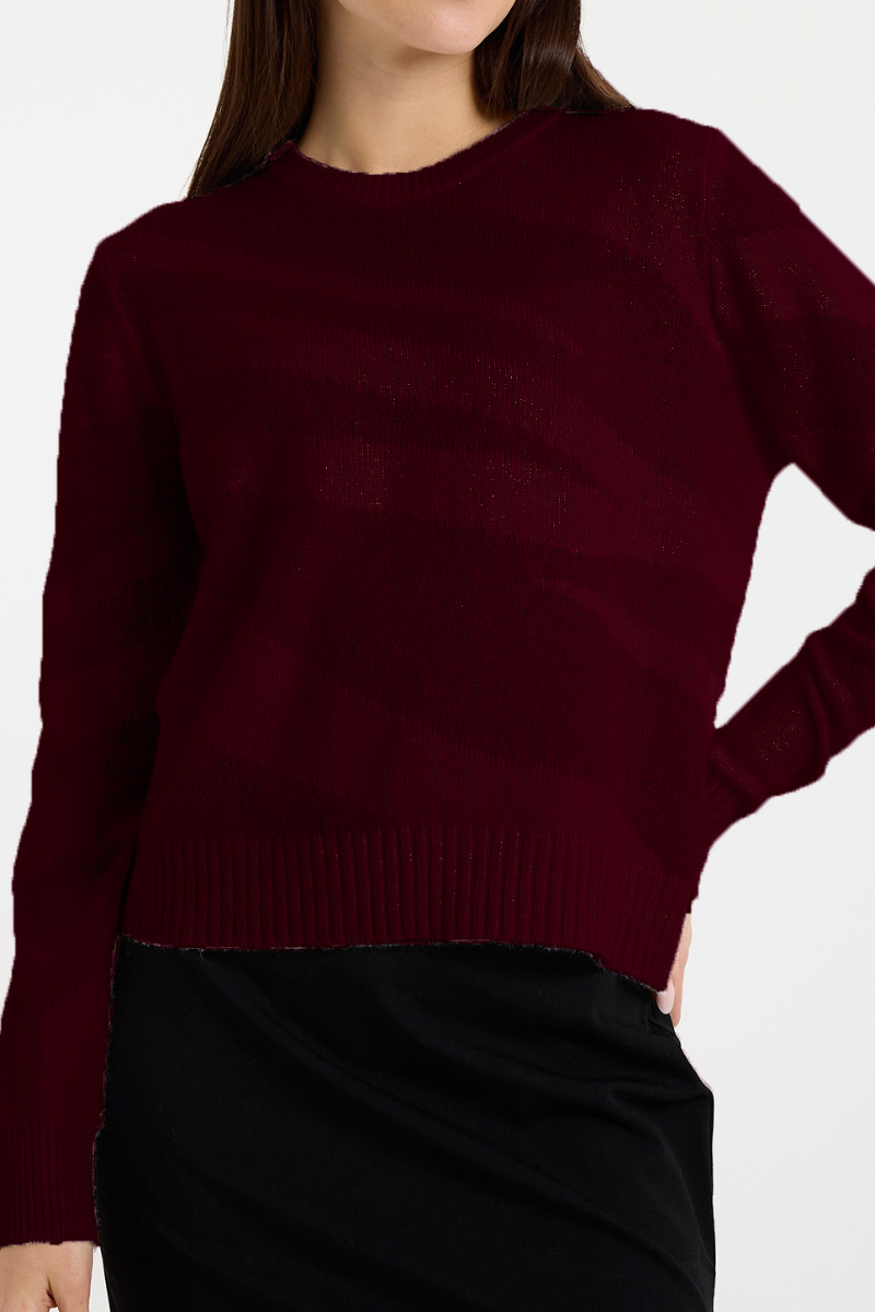 Brodie Knitwear | Mix Guage Zebra Crew | Cherry Laquer
