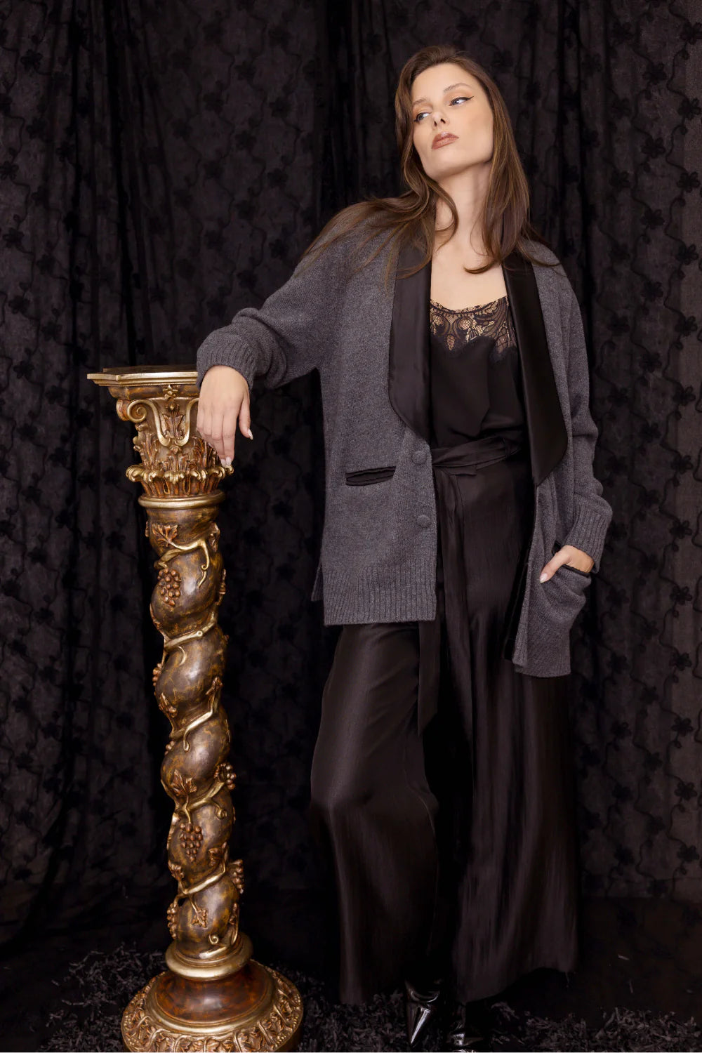 M A Dainty | Chrissie Cardigan | Grey with Black