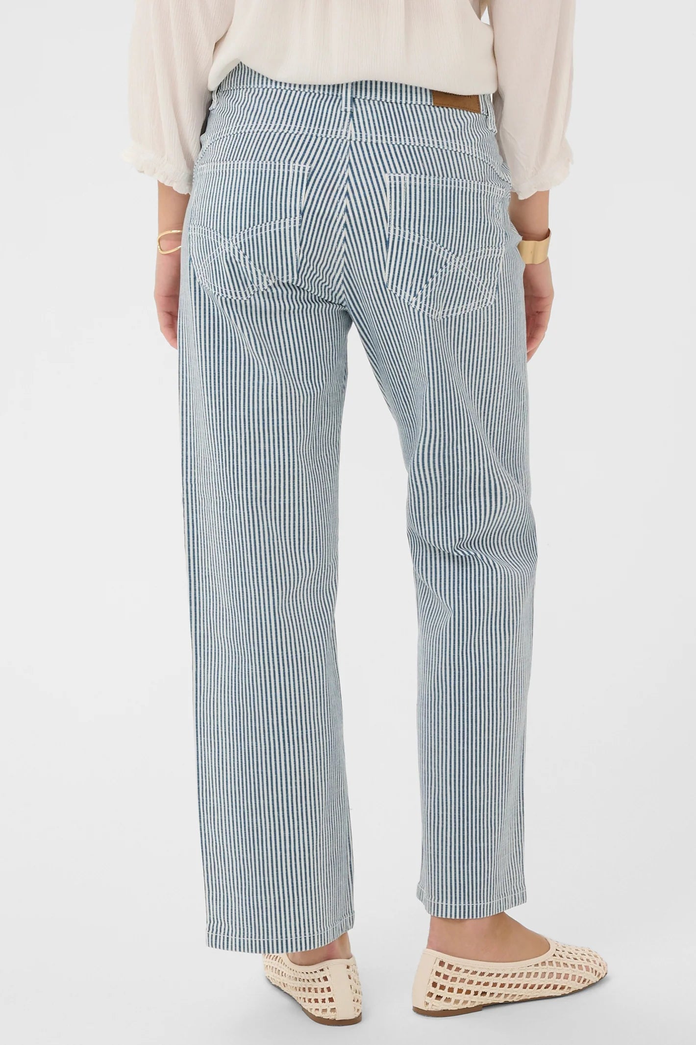 Cream | Berta 7/8 Twill Pants | Blue/Whtie Stripe