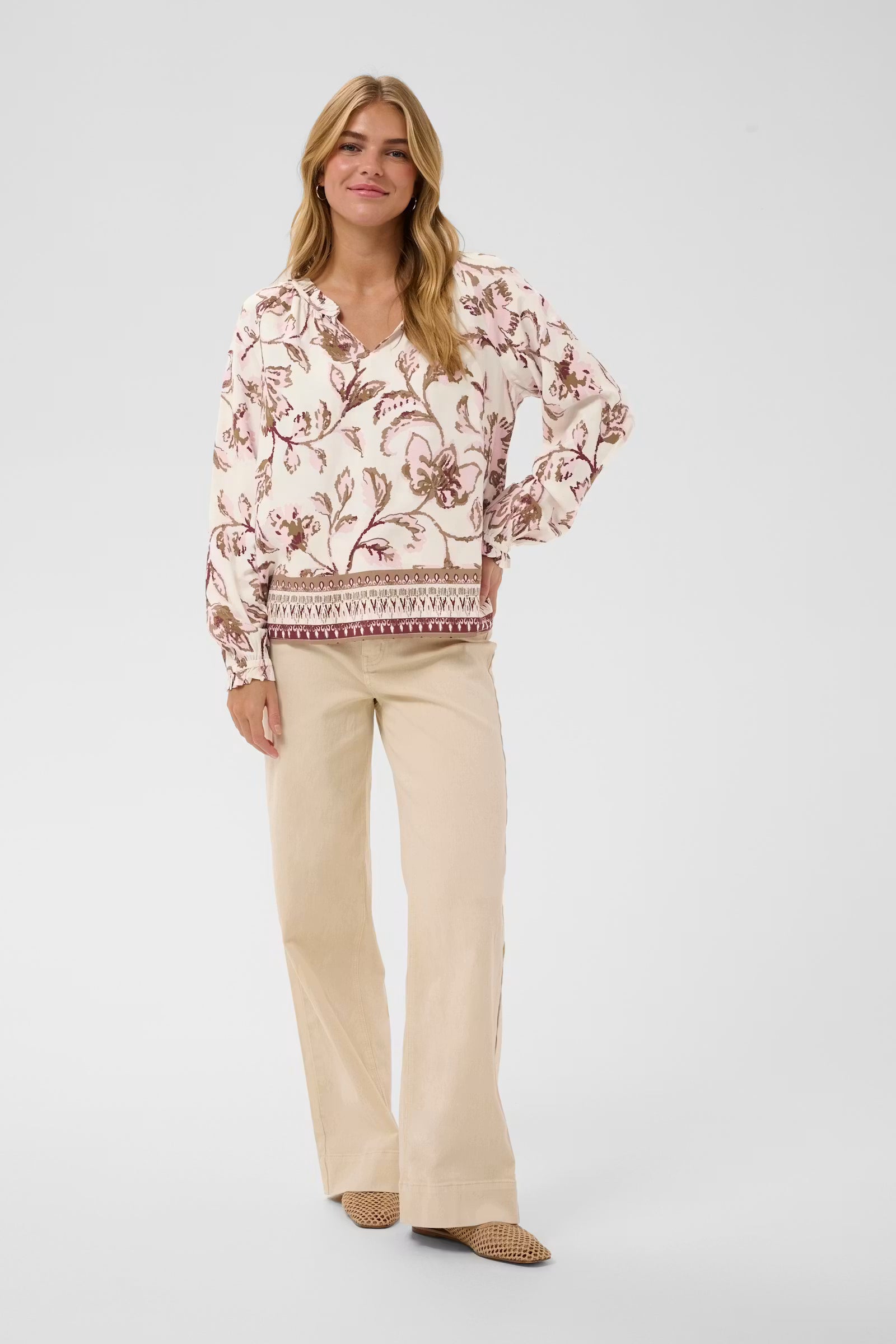 Cream | Crtiah Boho Blouse | Pink Flower