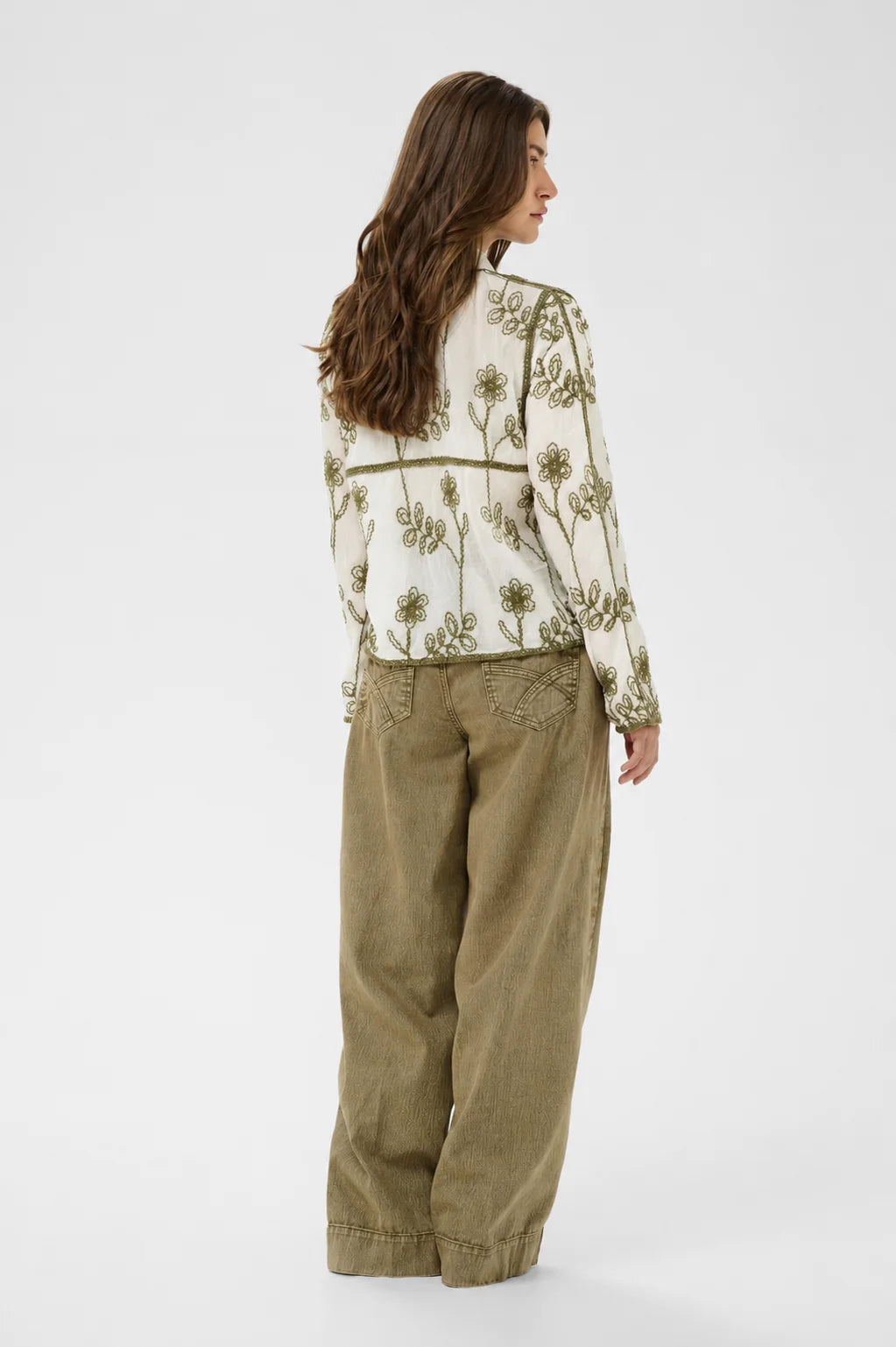 Cream | Leila Blouse | White/Olive Embroidery