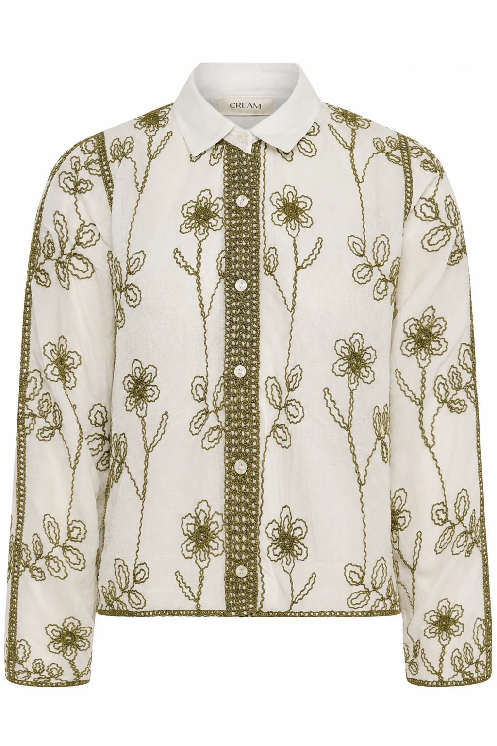 Cream | Leila Blouse | White/Olive Embroidery