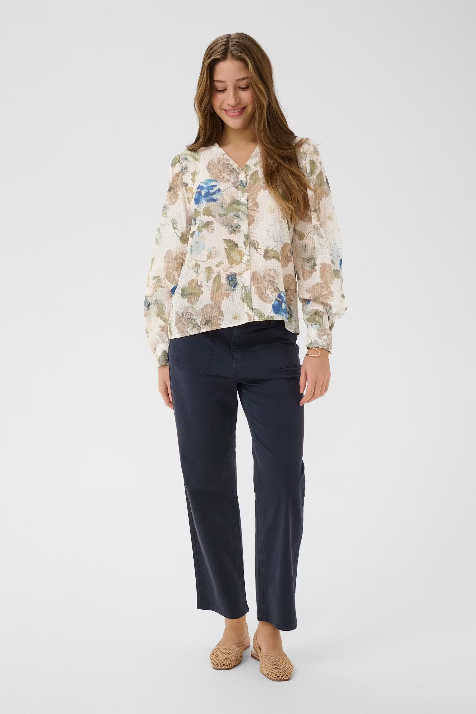Cream | Lucia Blouse | Hailey Print with Blue