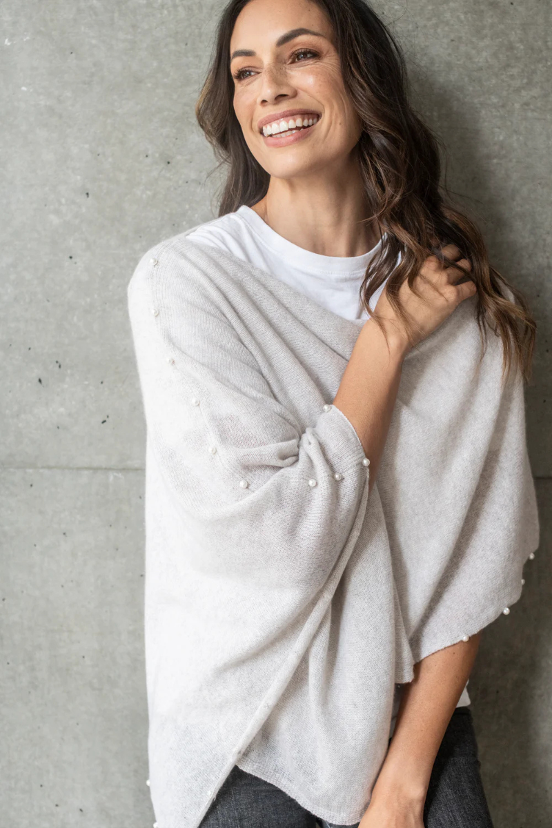 Esperance & Co | Cashmere Topper with Pearls | Latte