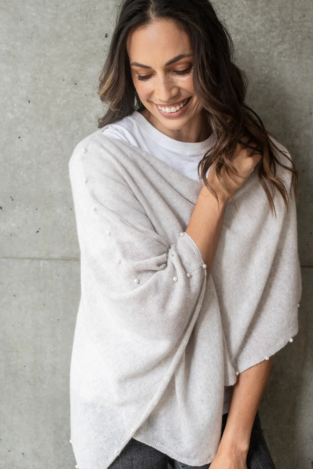 Esperance & Co | Cashmere Topper with Pearls | Champagne