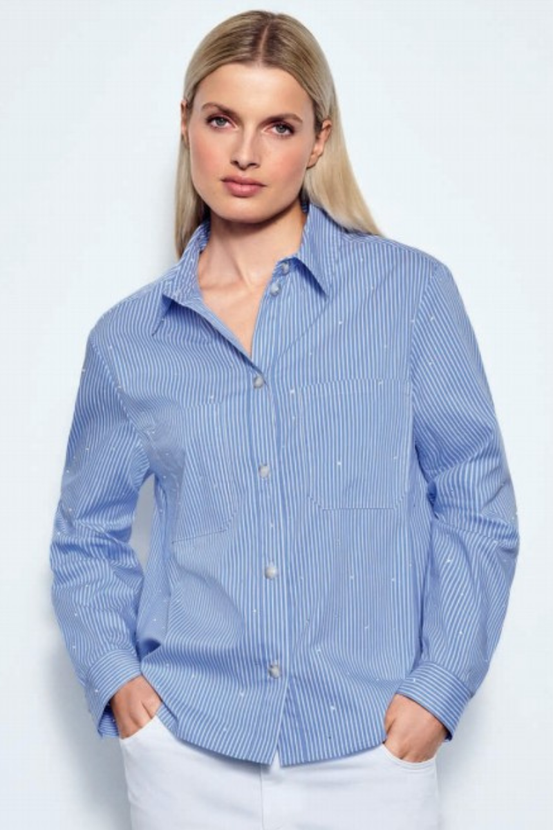 Faber | Shirt with Diamante | Blue/White Stripe