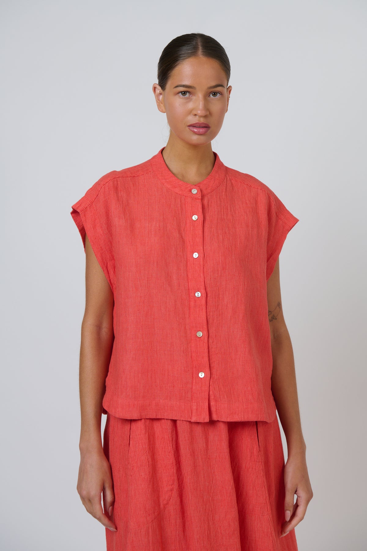 Naturals | Linen Button Through Top | Sunset Strip