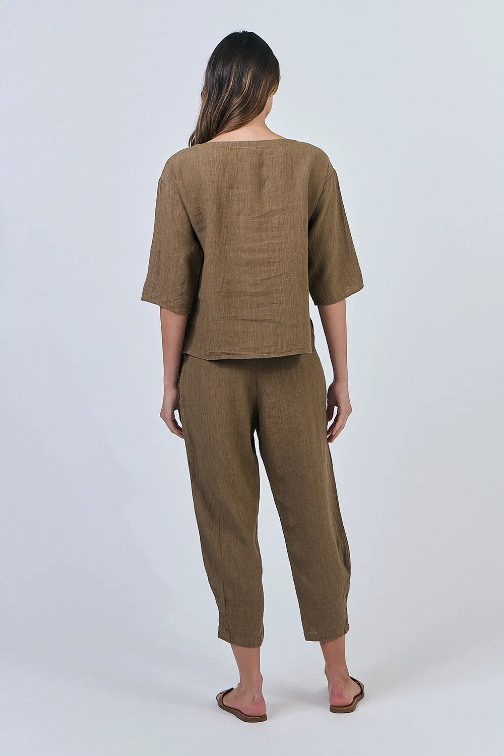 Naturals | Linen Top with Sleeve | Tobacco