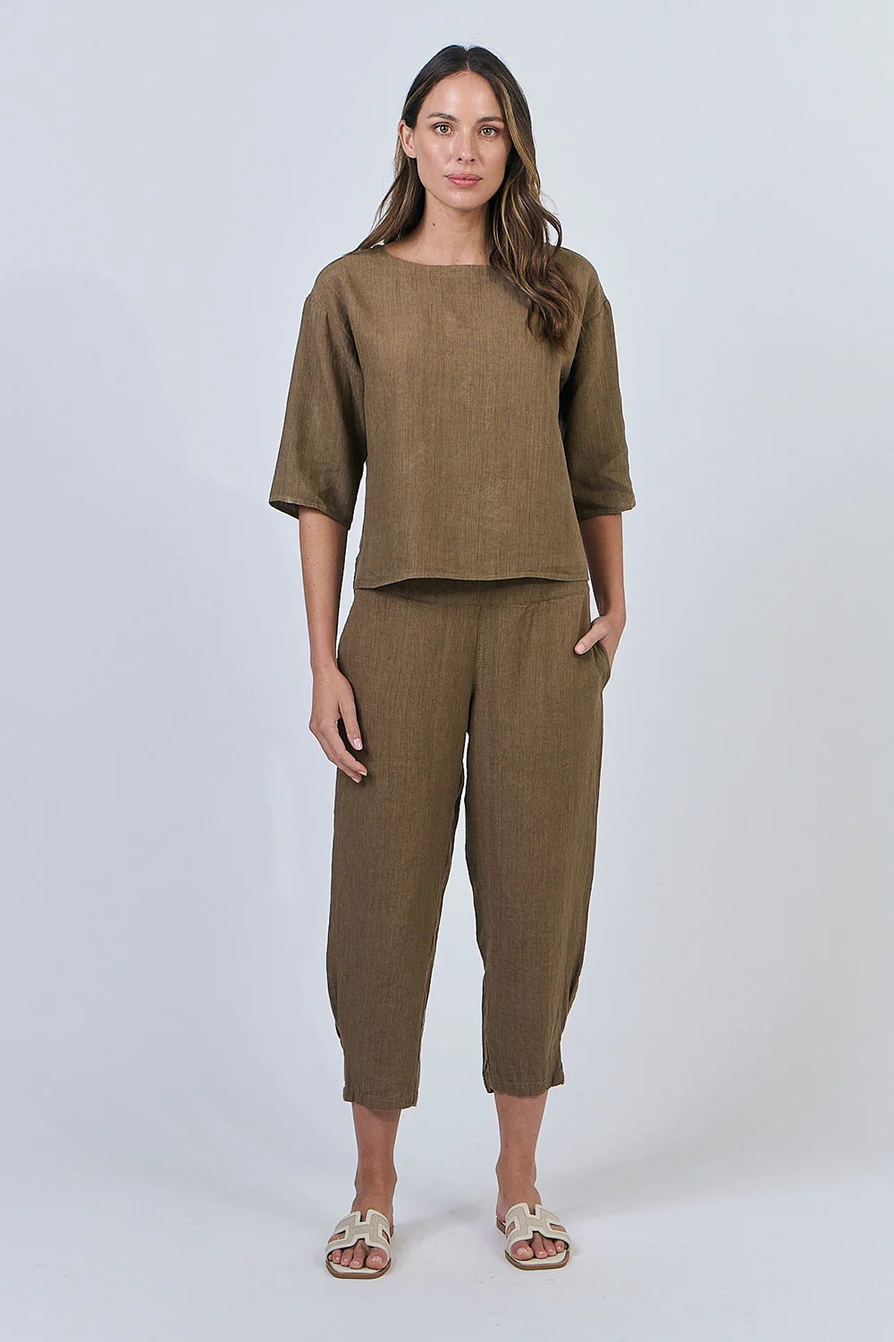 Naturals | Linen Top with Sleeve | Tobacco