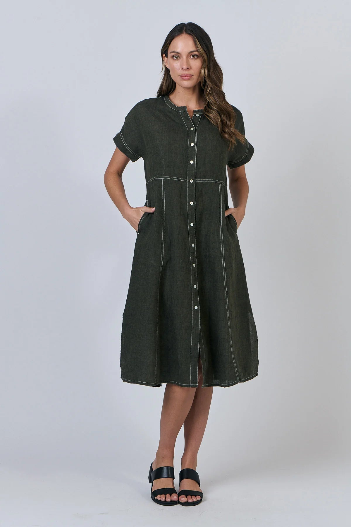 Naturals | Dress with White Stitching | Licorice