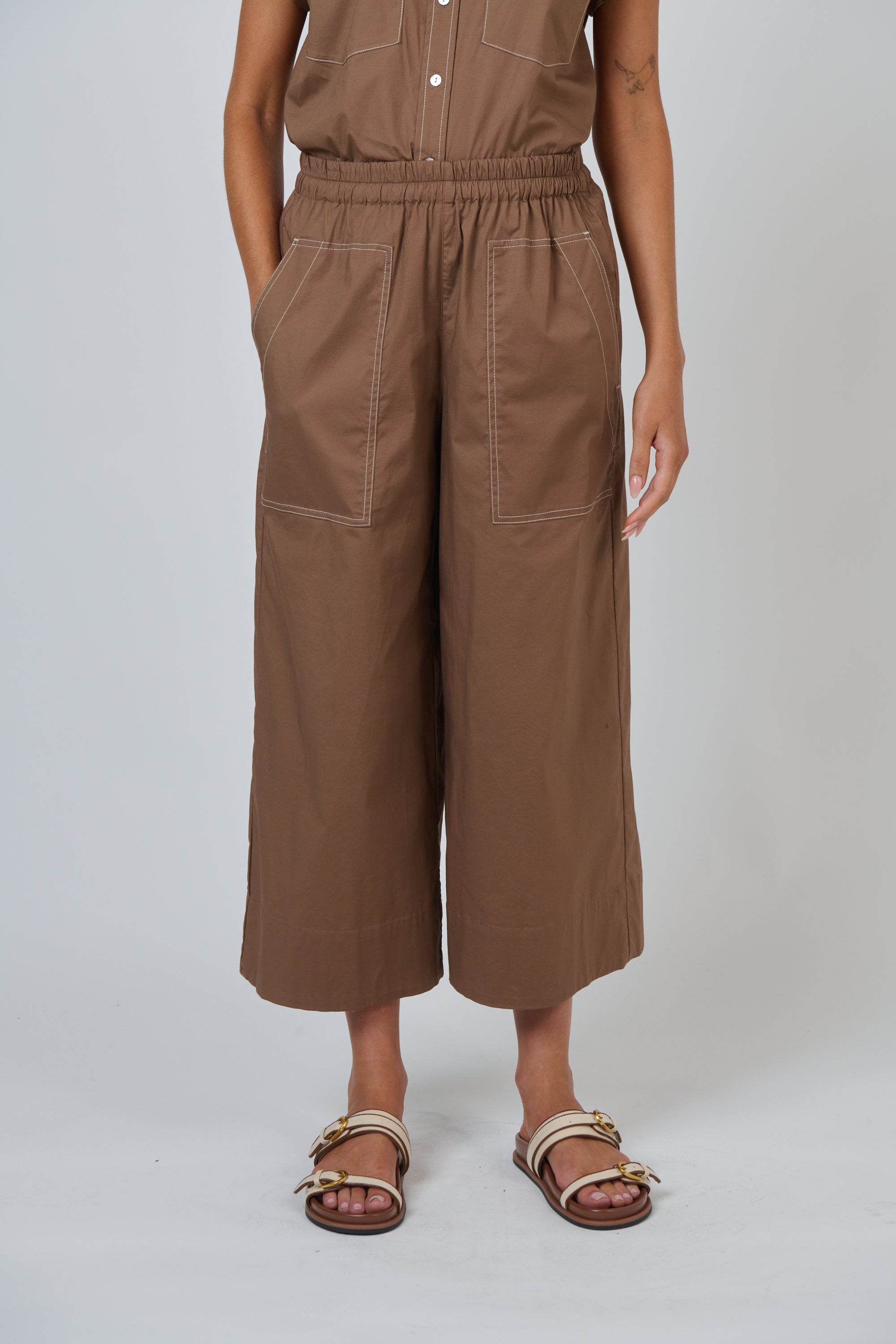 Naturals | Poplin Pants with Contrast Stitching | Cookie