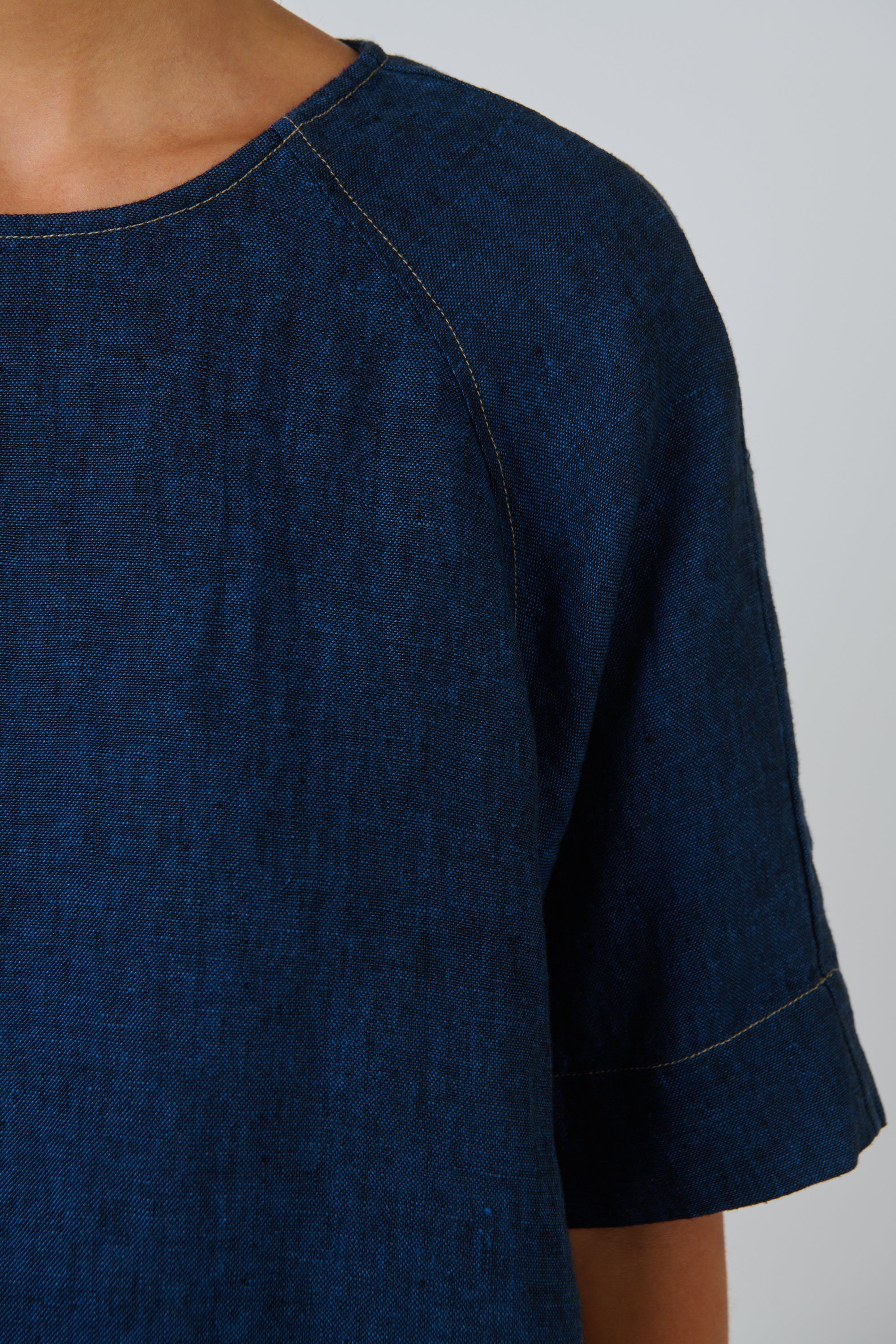 Naturals | Linen Top with Contrast Stitching | Eclipse