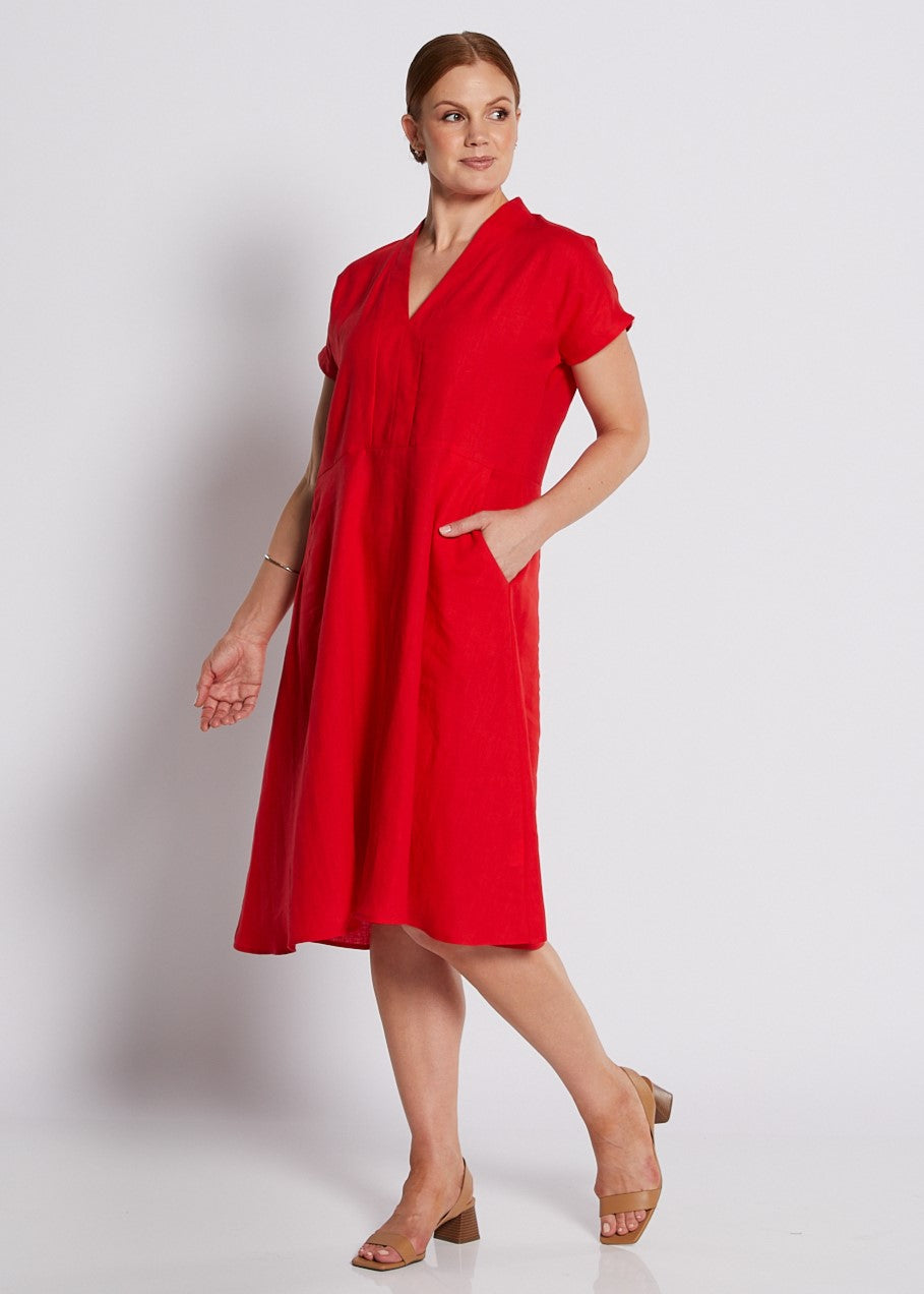 Philosophy | Blanco Short Sleeve V-Neck Dress | Red