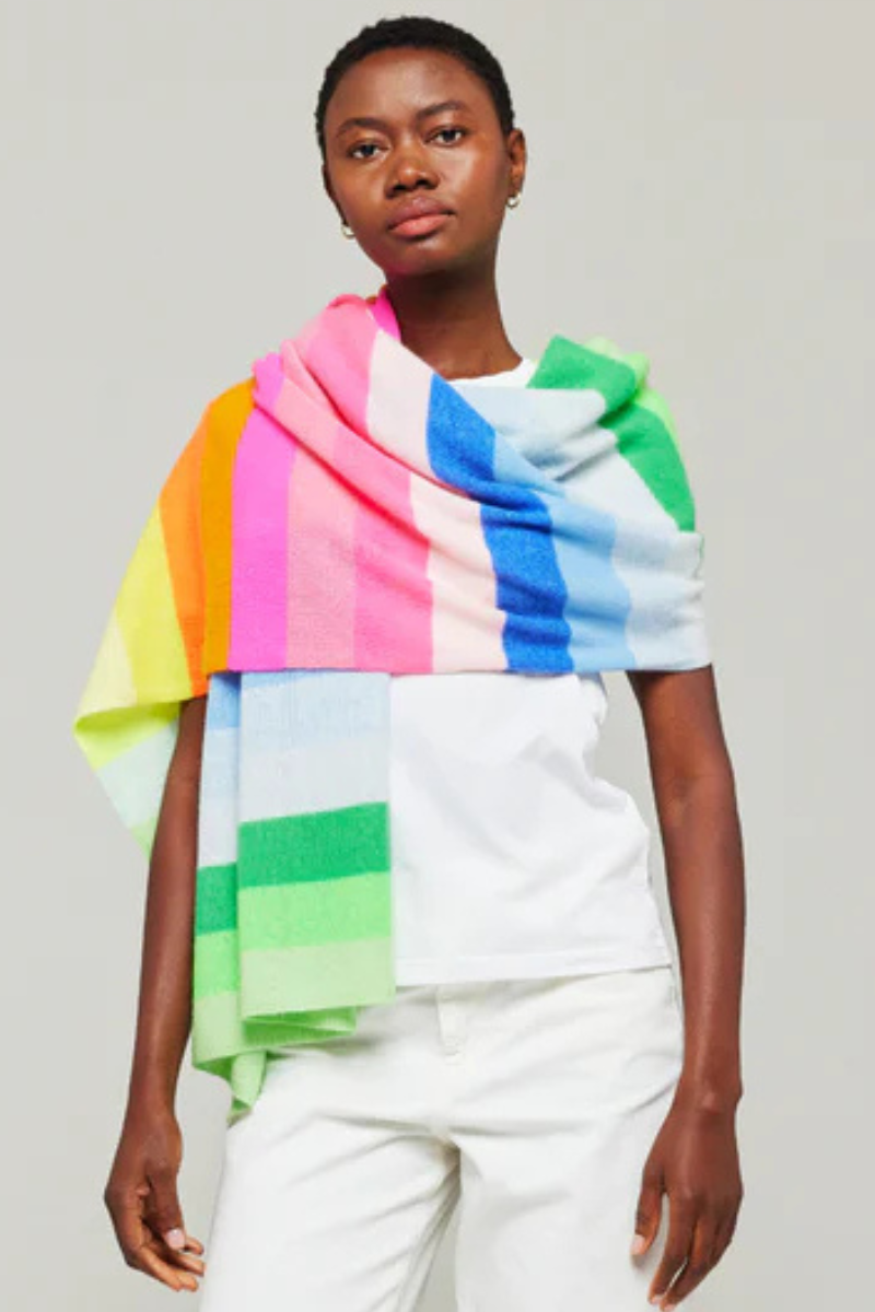 Brodie Knitwear | Stripe Up Travel Wrap Scarf | Spring Green