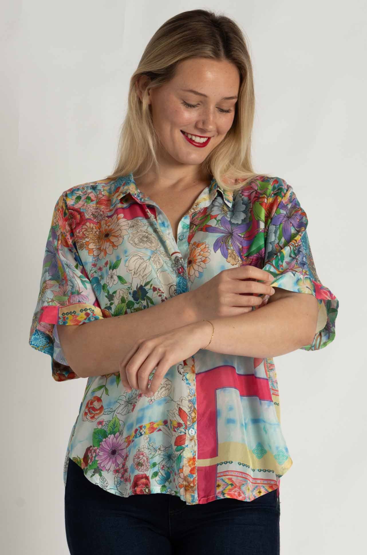 Johnny Was | Audrey Short Sleeved Shirt | Mixed Waves