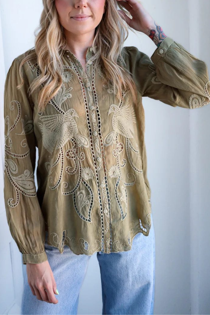 Johnny Was | Chryssie Camp Roseann Shirt | Olive