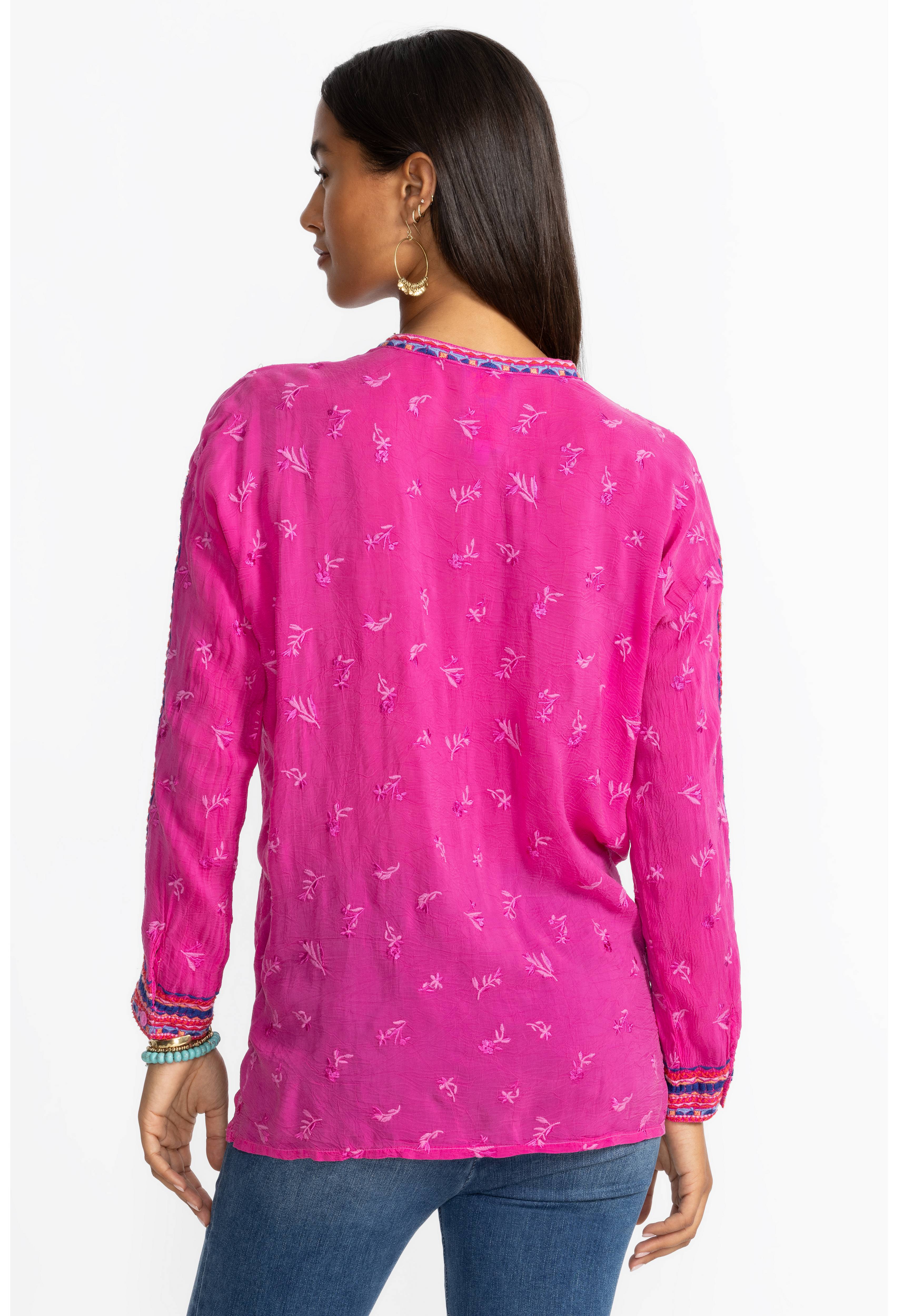 Johnny Was | The Audrey Mandarin Collar Shirt | Fuchsia Fedora