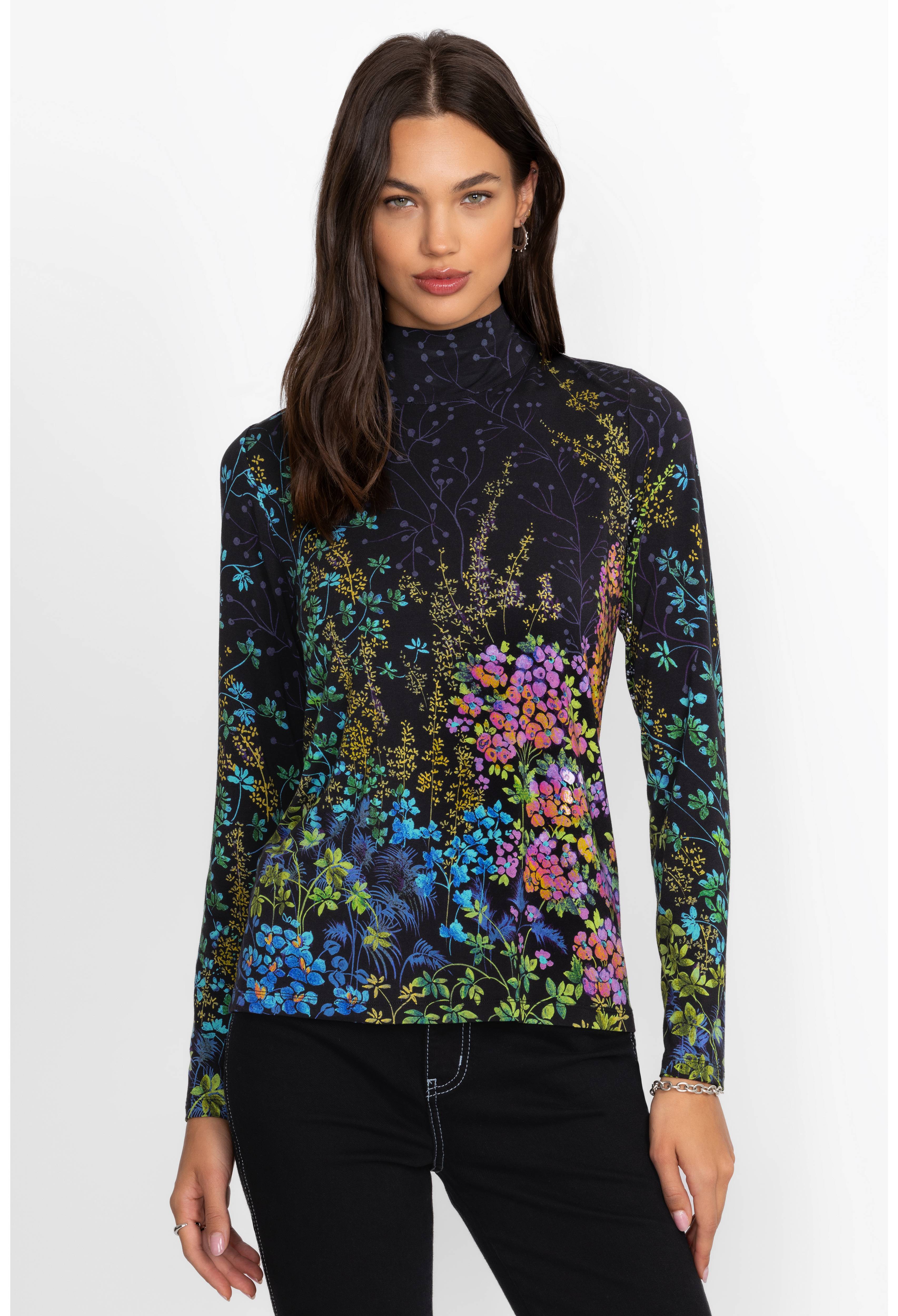 Johnny Was | The Janie Favourite Button Back Mock Neck Top | Magic Garden