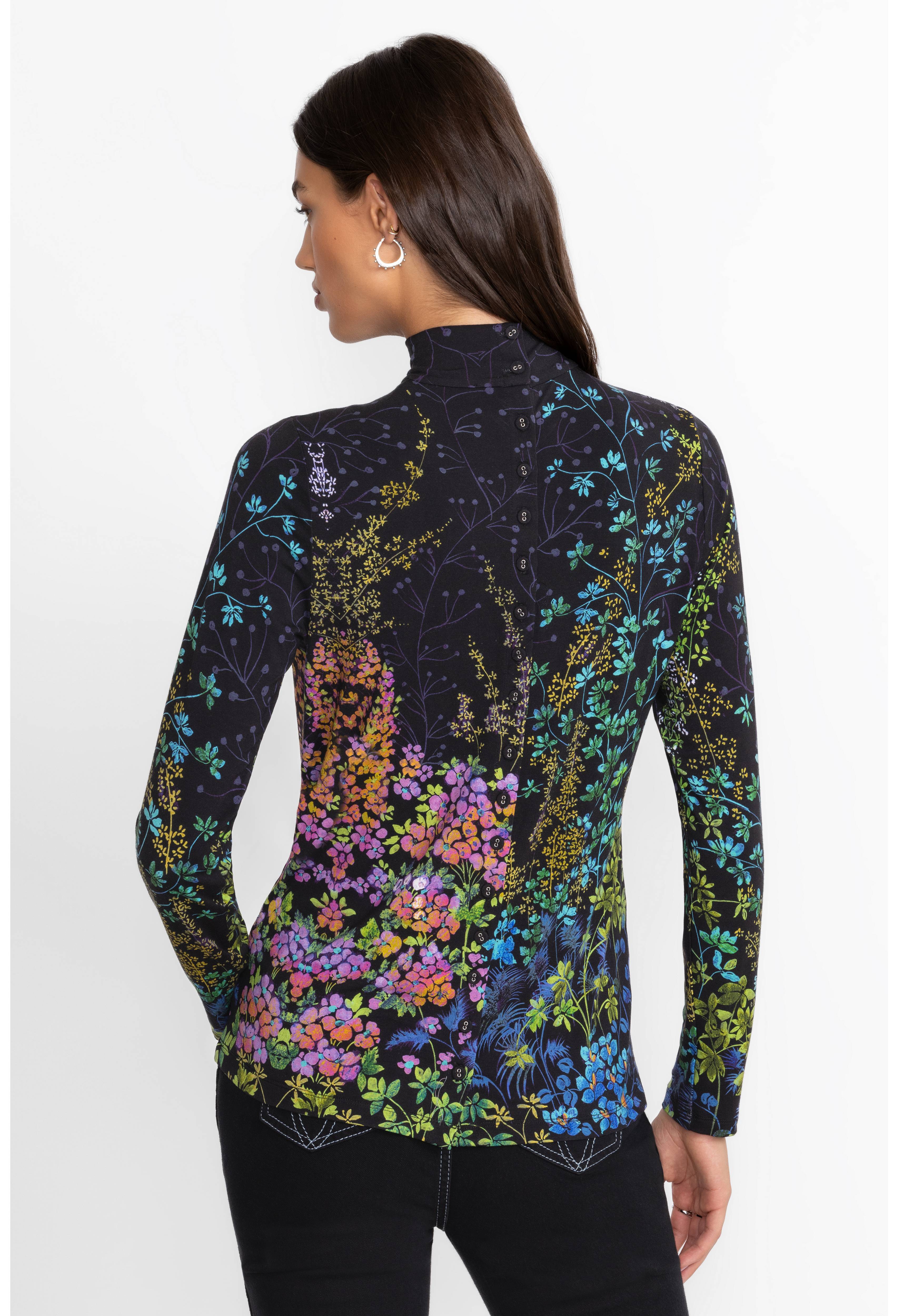 Johnny Was | The Janie Favourite Button Back Mock Neck Top | Magic Garden