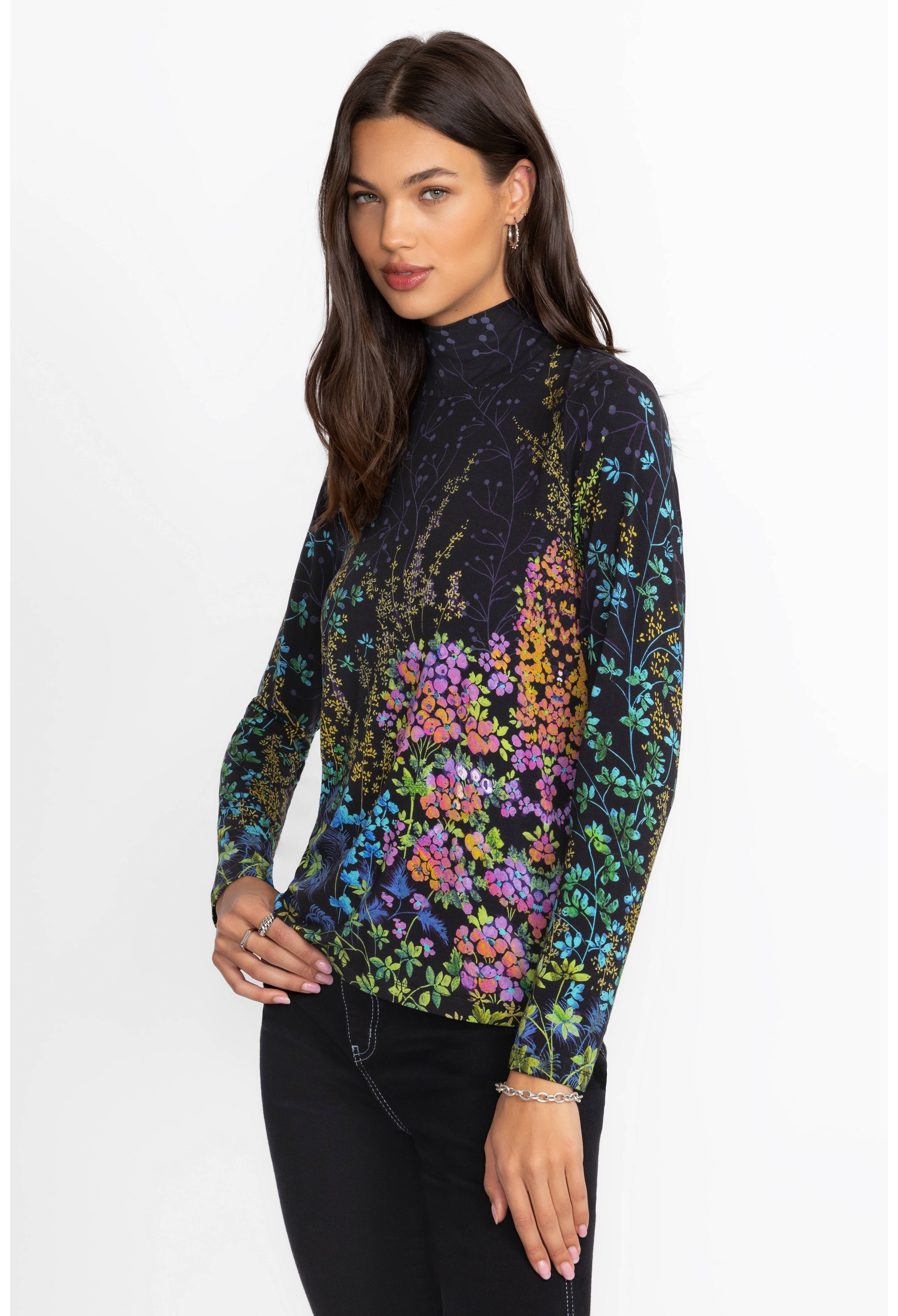 Johnny Was | The Janie Favourite Button Back Mock Neck Top | Magic Garden
