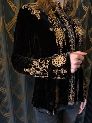 Johnny Was | Marik Velvet Peplum Jacket | Chocolate