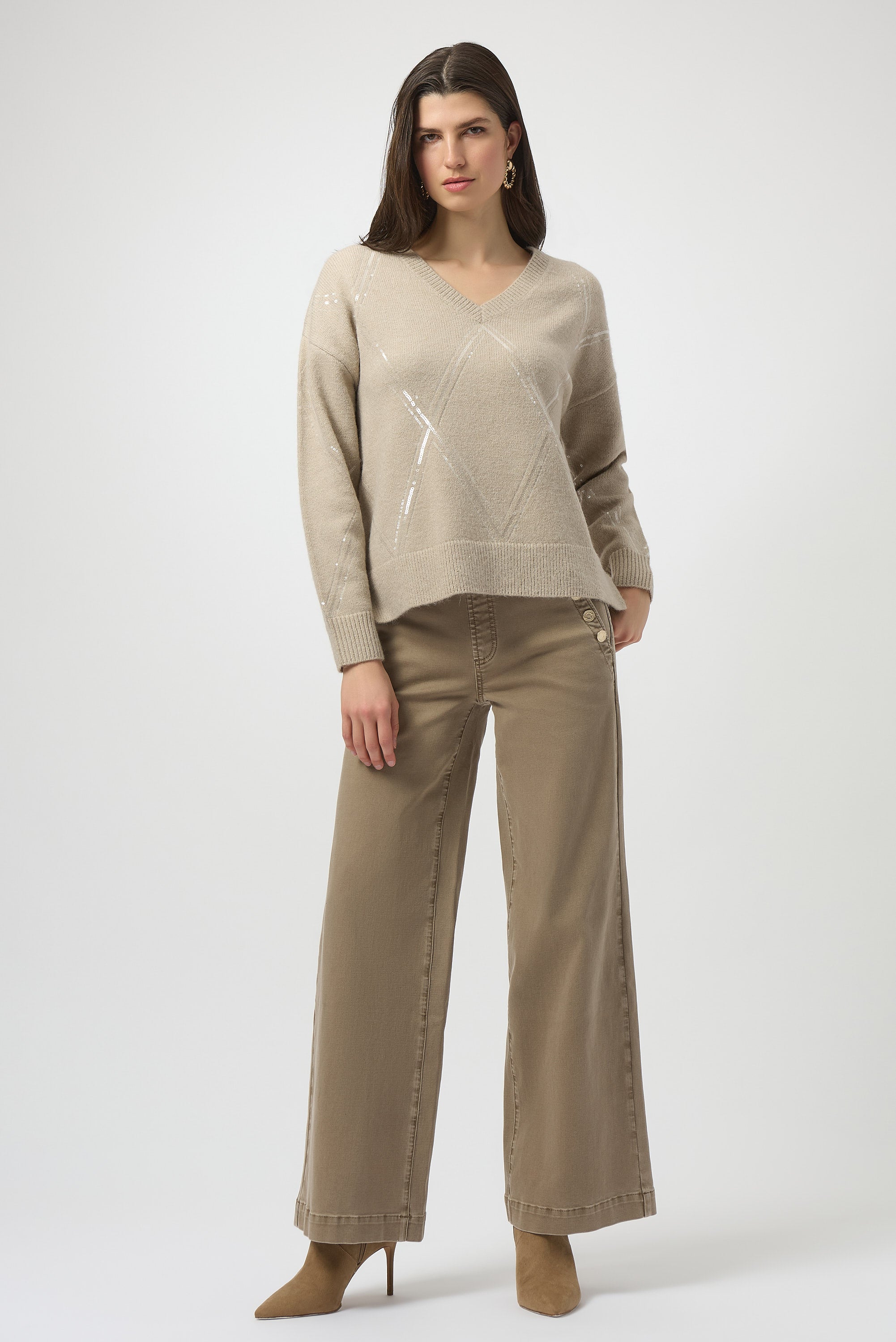 Joseph Ribkoff | Classic Wide Leg Pull on Jeans | Fawn