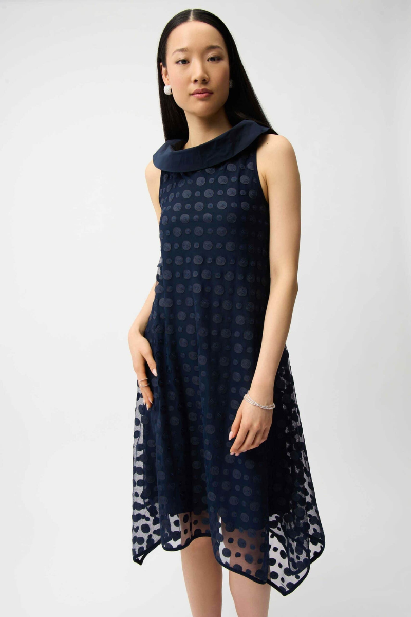 Joseph Ribkoff | Dot Embroidered Mesh Handkerchief Dress | Midnight Blue