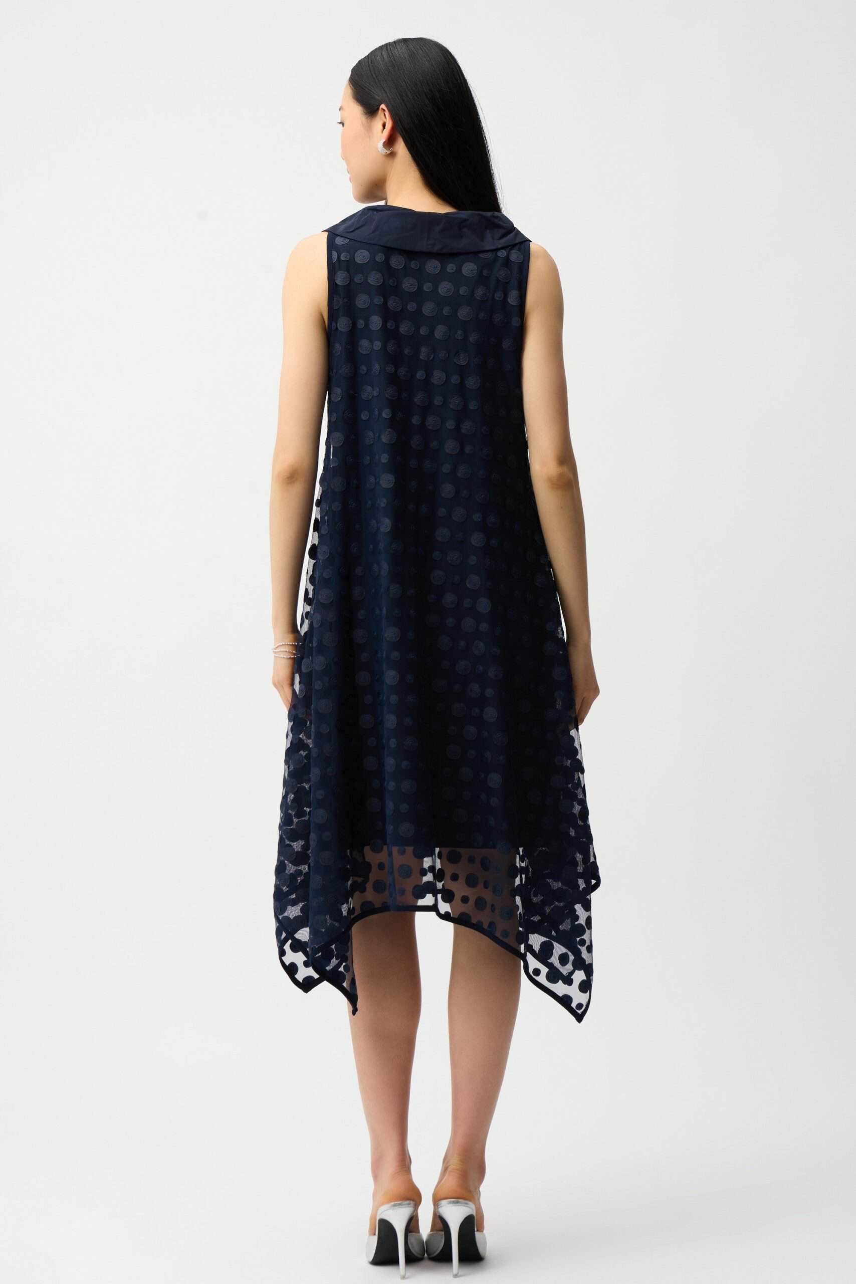 Joseph Ribkoff | Dot Embroidered Mesh Handkerchief Dress | Midnight Blue