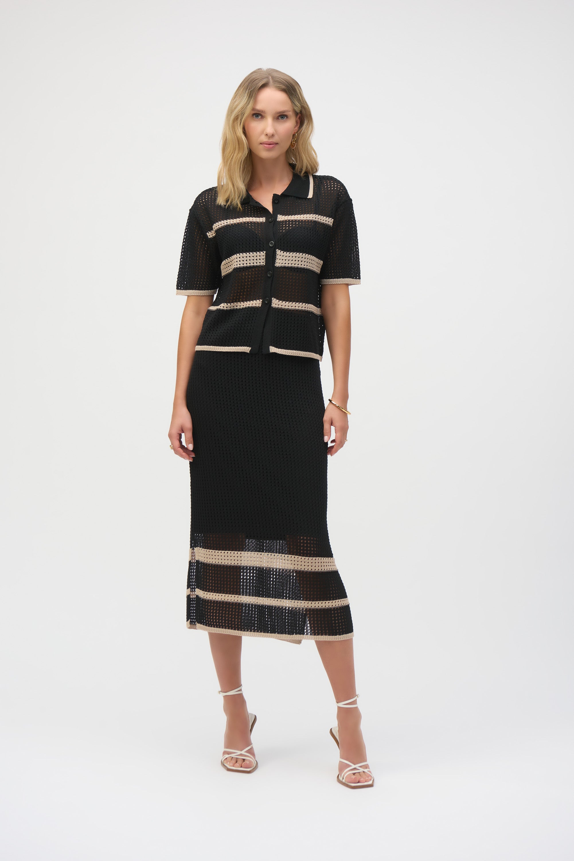 Joseph Ribkoff | Knit Open Stitch Cover Up | Black/Parchment