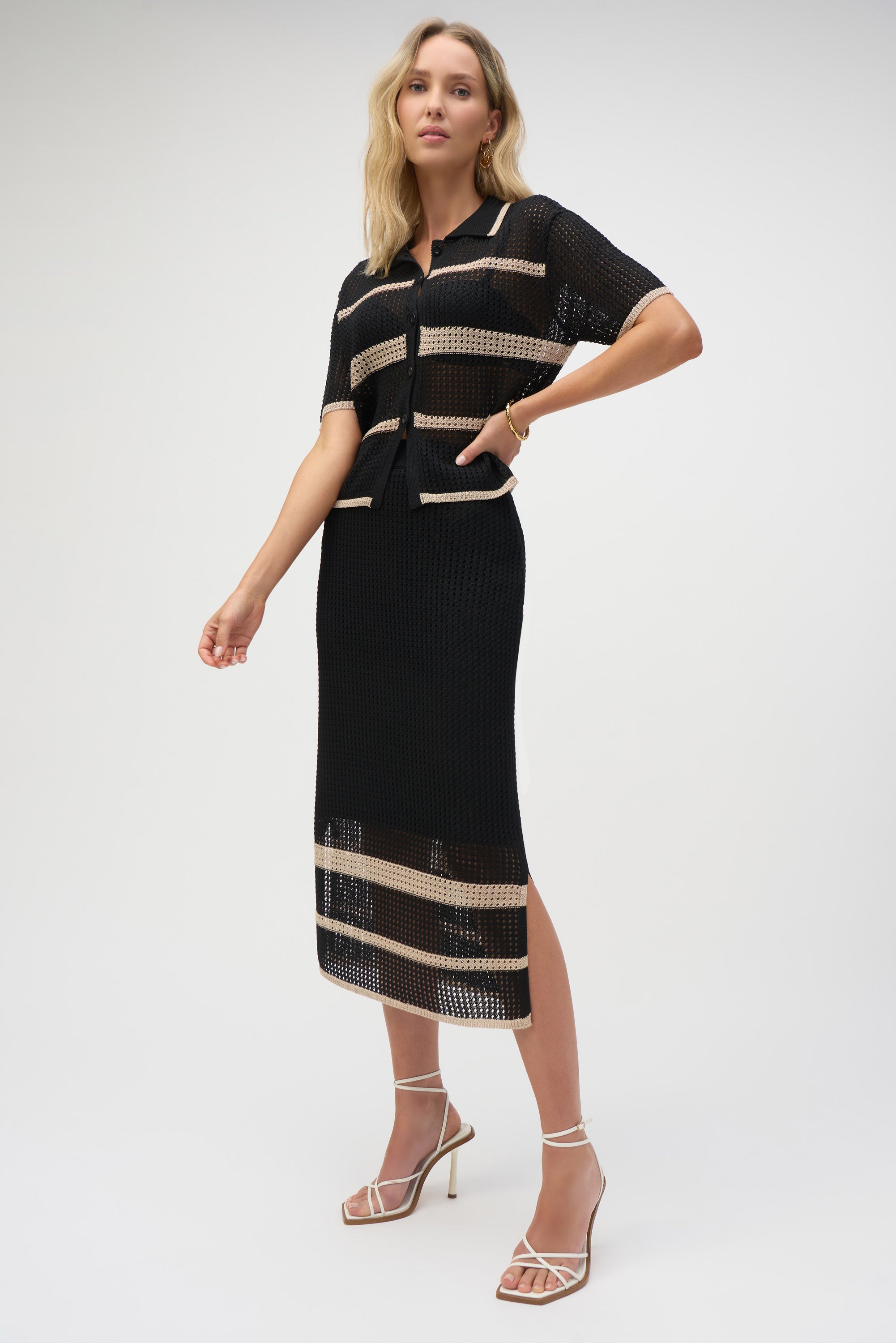 Joseph Ribkoff | Knit Open Stitch Cover Up | Black/Parchment
