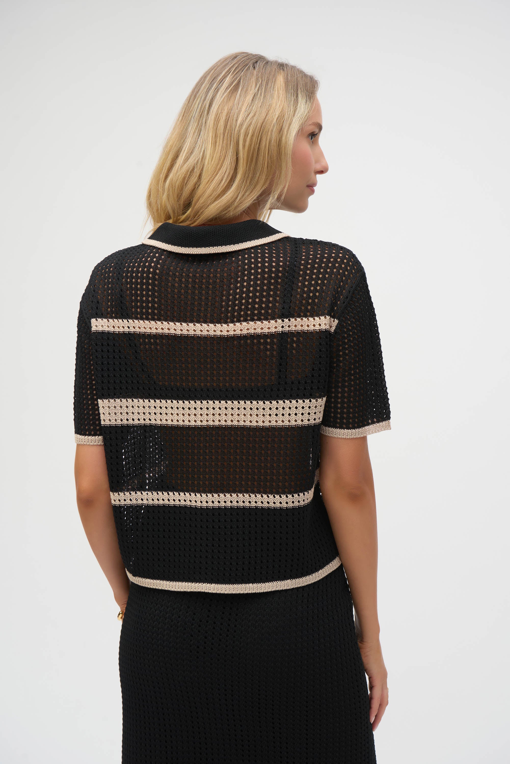 Joseph Ribkoff | Knit Open Stitch Cover Up | Black/Parchment