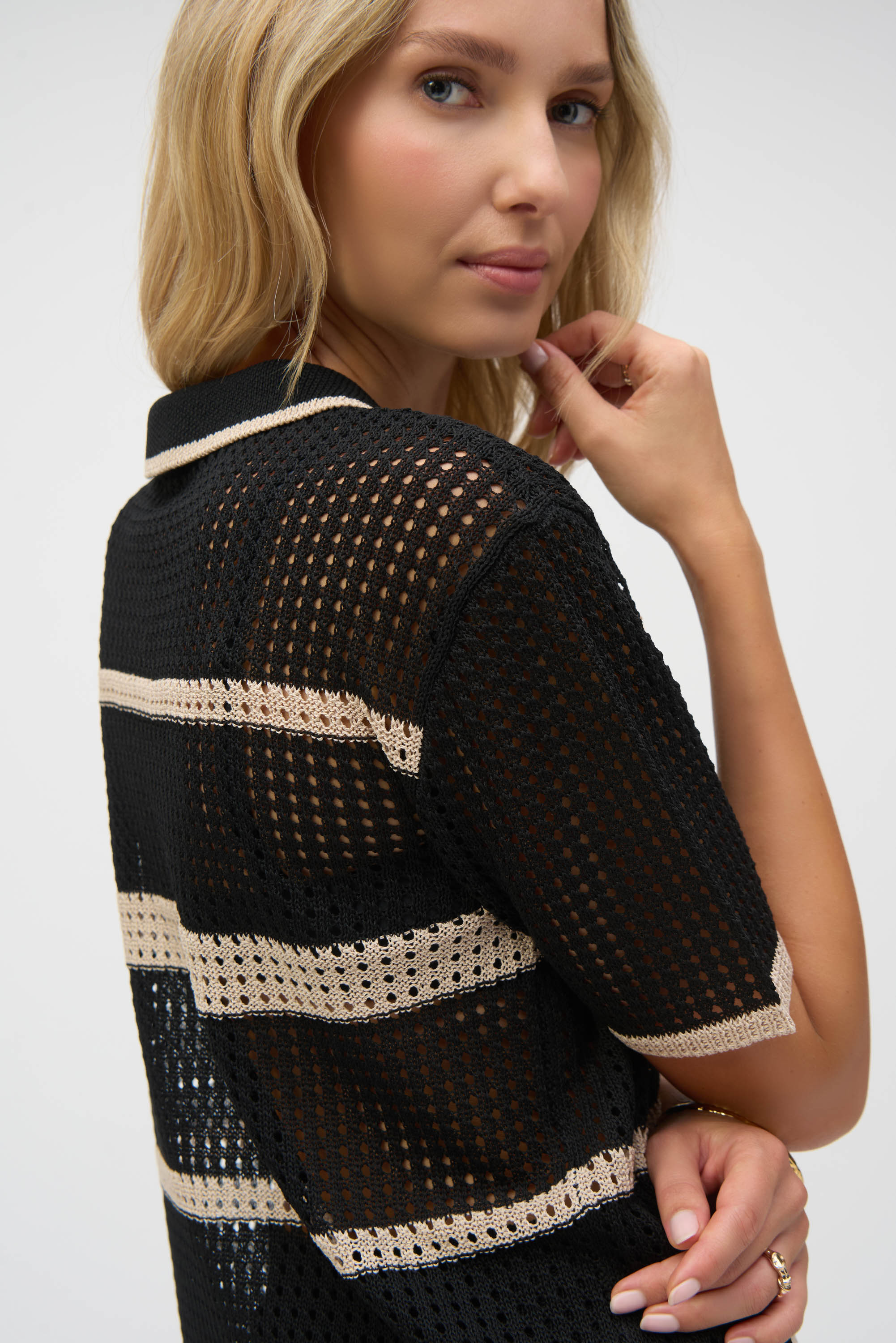 Joseph Ribkoff | Knit Open Stitch Cover Up | Black/Parchment