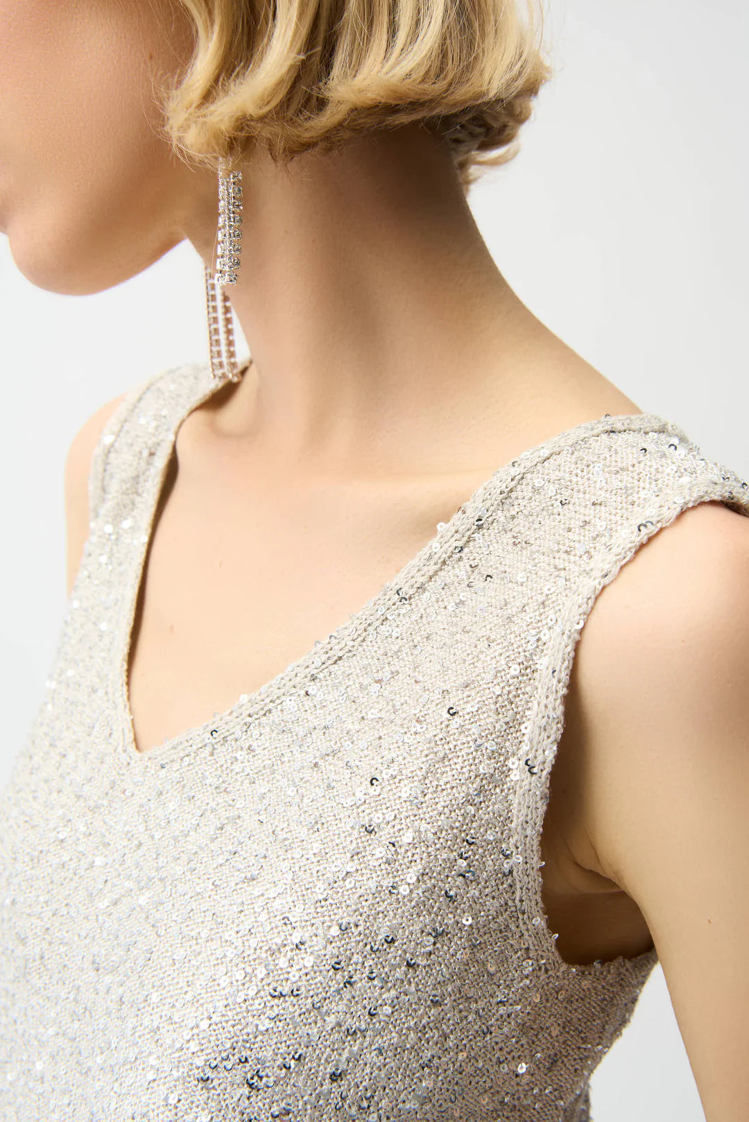 Joseph Ribkoff | Sequins Yarn V Neck Cami | Moonstone/Silver Sequins