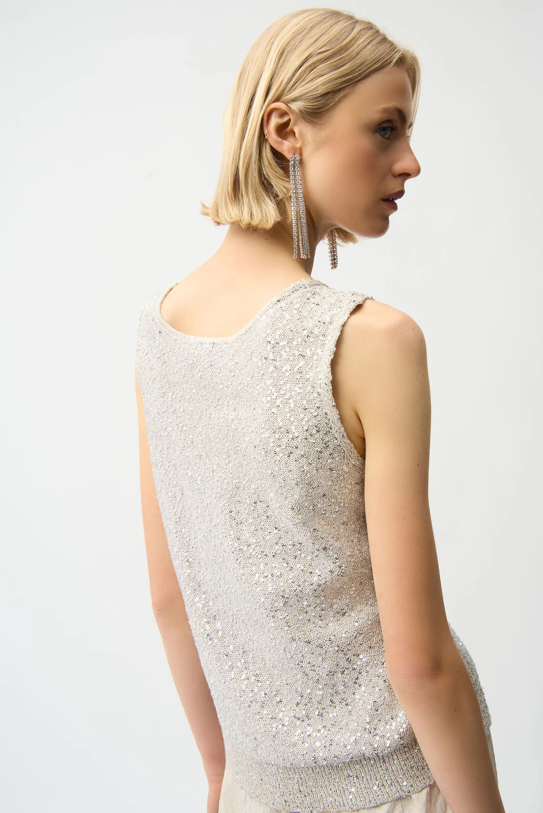 Joseph Ribkoff | Sequins Yarn V Neck Cami | Moonstone/Silver Sequins