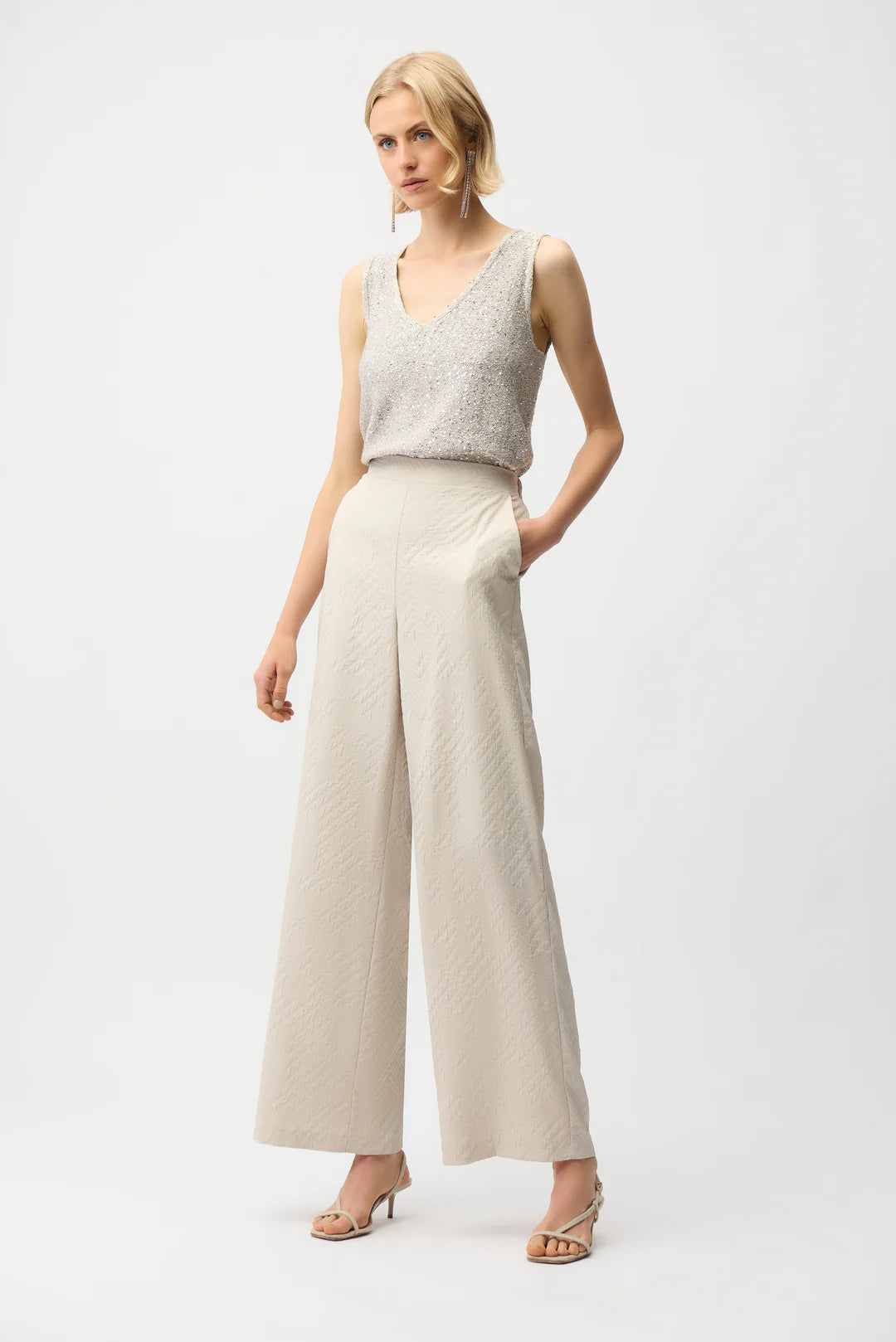 Joseph Ribkoff | Sequins Yarn V Neck Cami | Moonstone/Silver Sequins