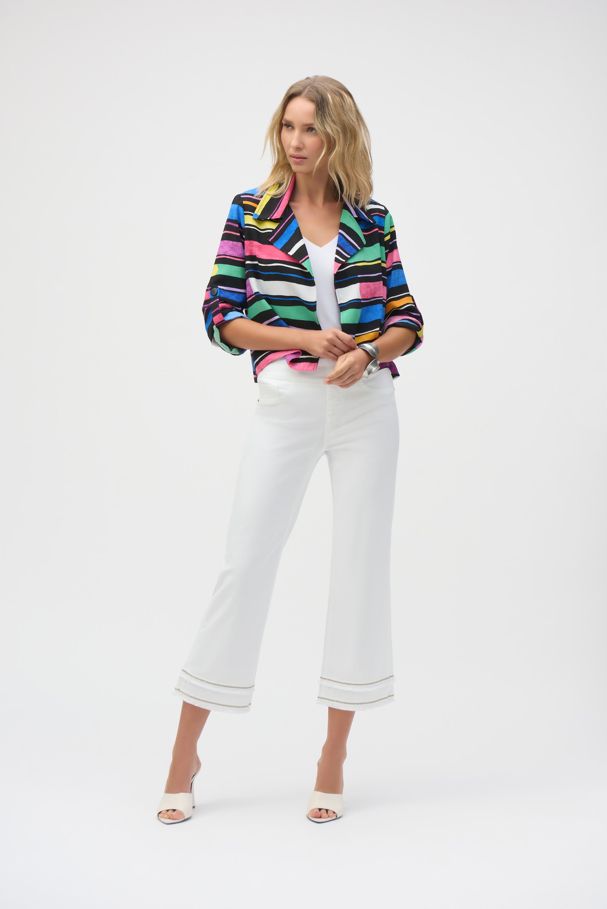 Joseph Ribkoff | Stretch Straight Crop Pull on Jeans with White Beading