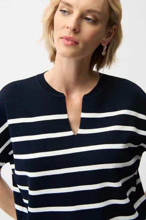 Joseph Ribkoff I Stripe Short Sleeve Sweater I Navy w White Stripe