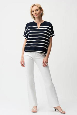 Joseph Ribkoff I Stripe Short Sleeve Sweater I Navy w White Stripe